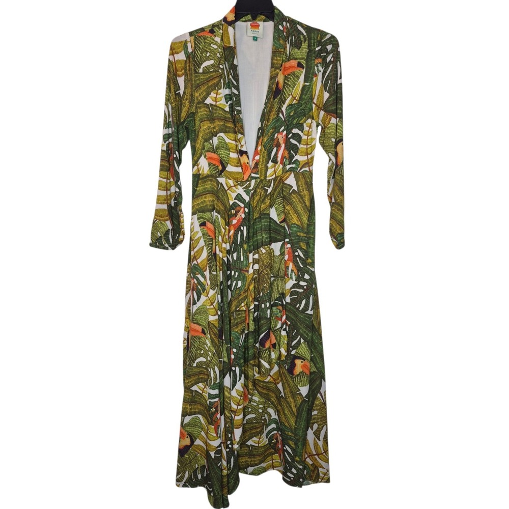 Farm Rio Paradise Forest Toucan Parrot Maxi Dress Womens Medium Tropical